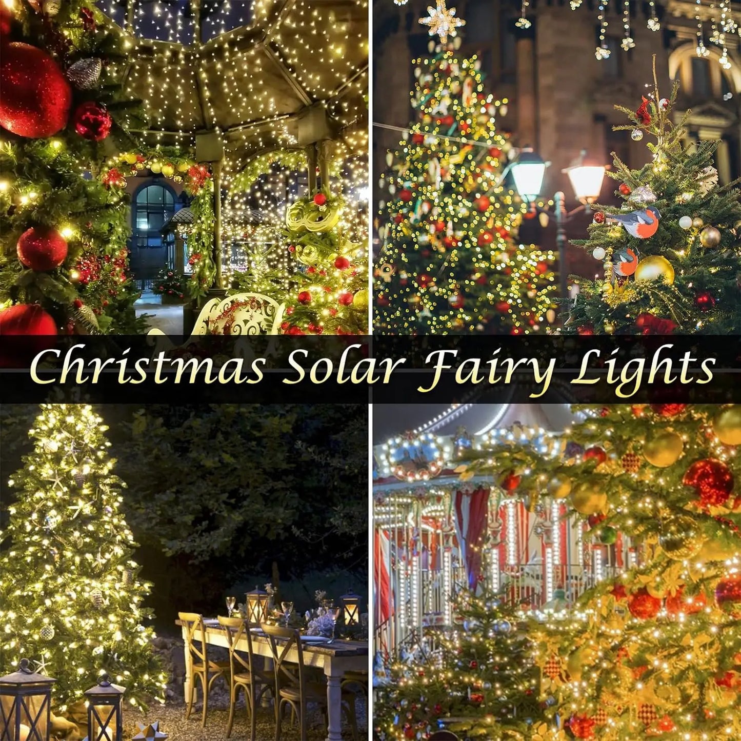 4Pack 400 LED Solar Light Outdoor Lamp String Lights For Holiday Christmas Party Waterproof Fairy Lights Garden Garland Copper.