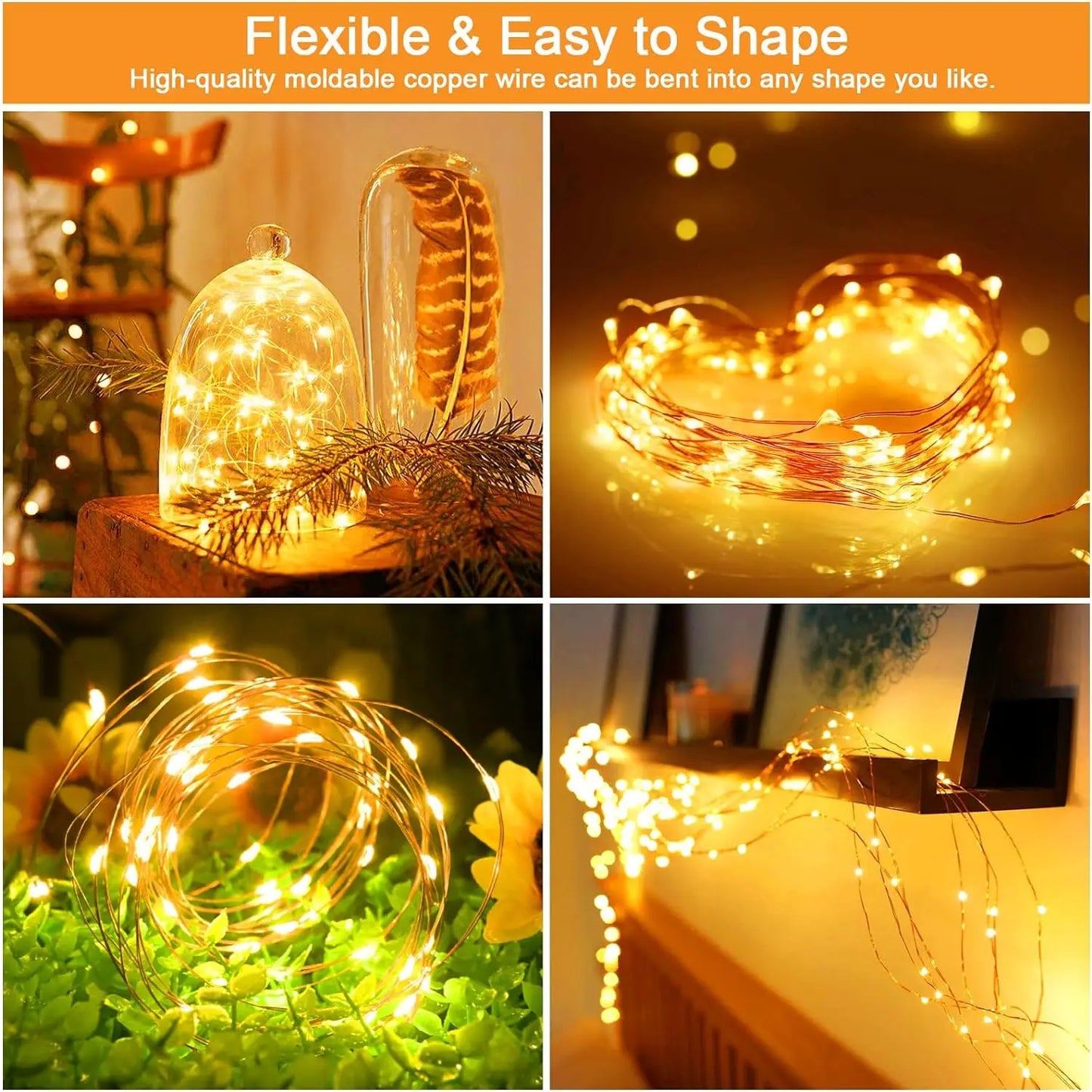 4Pack 400 LED Solar Light Outdoor Lamp String Lights For Holiday Christmas Party Waterproof Fairy Lights Garden Garland Copper.