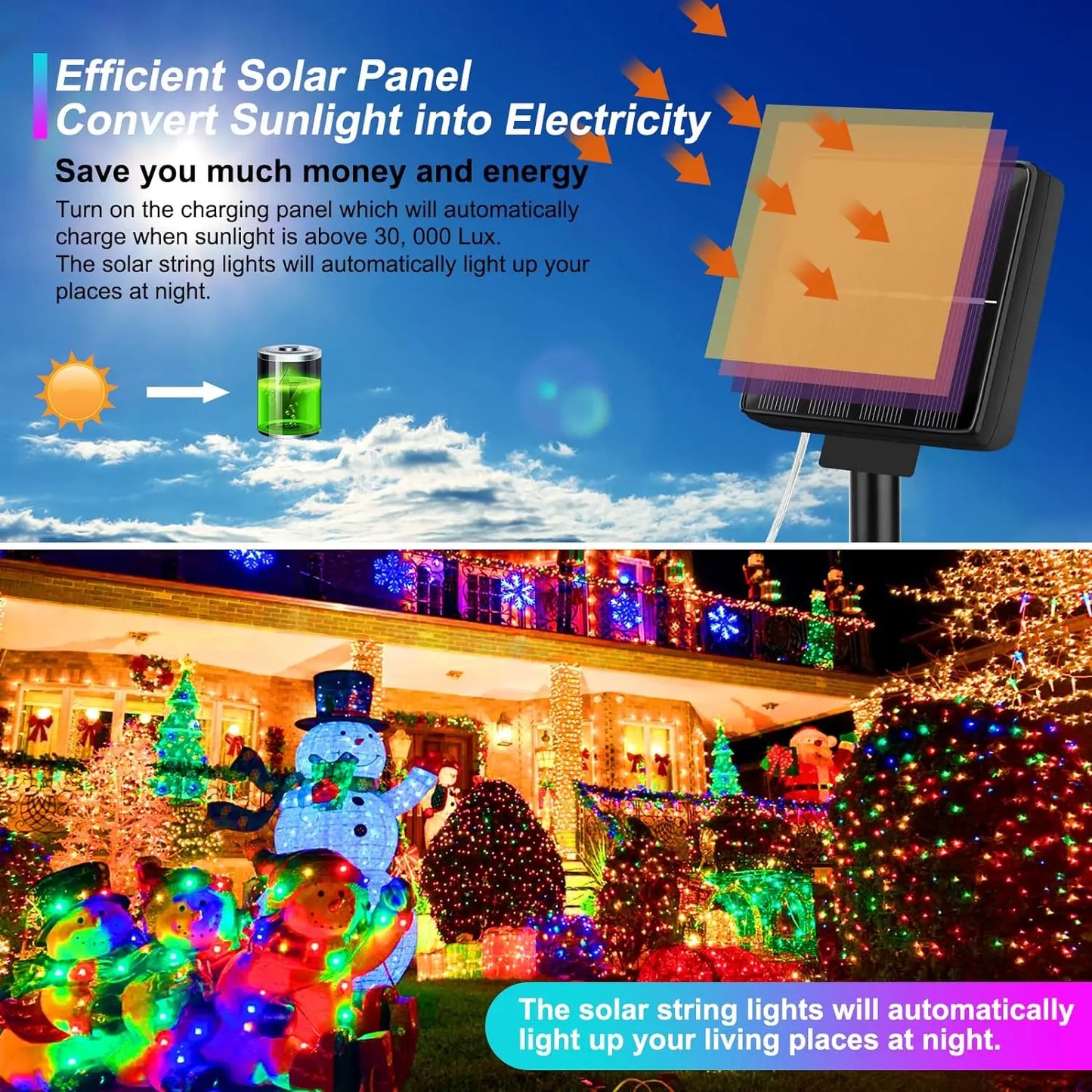 4Pack 400 LED Solar Light Outdoor Lamp String Lights For Holiday Christmas Party Waterproof Fairy Lights Garden Garland Copper.
